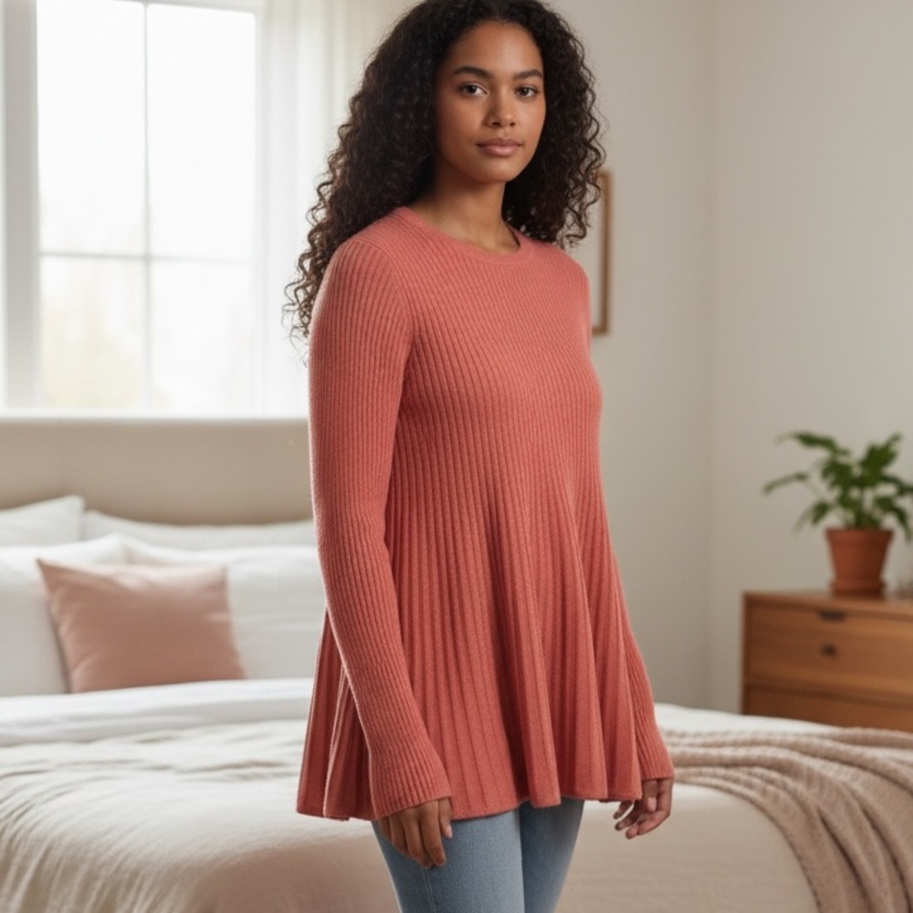 Sundance Coral Wool Cashmere Pleated Sweater S - Picture 1 of 10